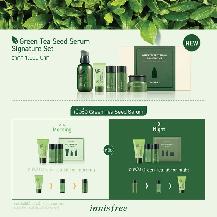 Promotions, Innisfree, โปรโมชั่น Innisfree, Innisfree โปรโมชั่นประจำเดือนเมษายน, Innisfree ของแถม, Innisfree ออกใหม่, Innisfree ของสมนาคุณ, Innisfree Green tea seed serum, Innisfree เซ็ตพิเศษ