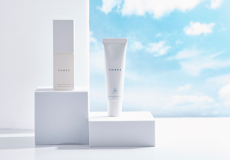 Beauty News, THREE, THREE Cosmetics, The Whitening Duo, THREE Balancing White Clear Essence, THREE Balancing UV SPF40 PA+++, ครีมกันแดด, เซรั่มบำรุงผิว,​ คอลเลคชั่นใหม่, ออกใหม่, มาใหม่, ราคา, เท่าไร