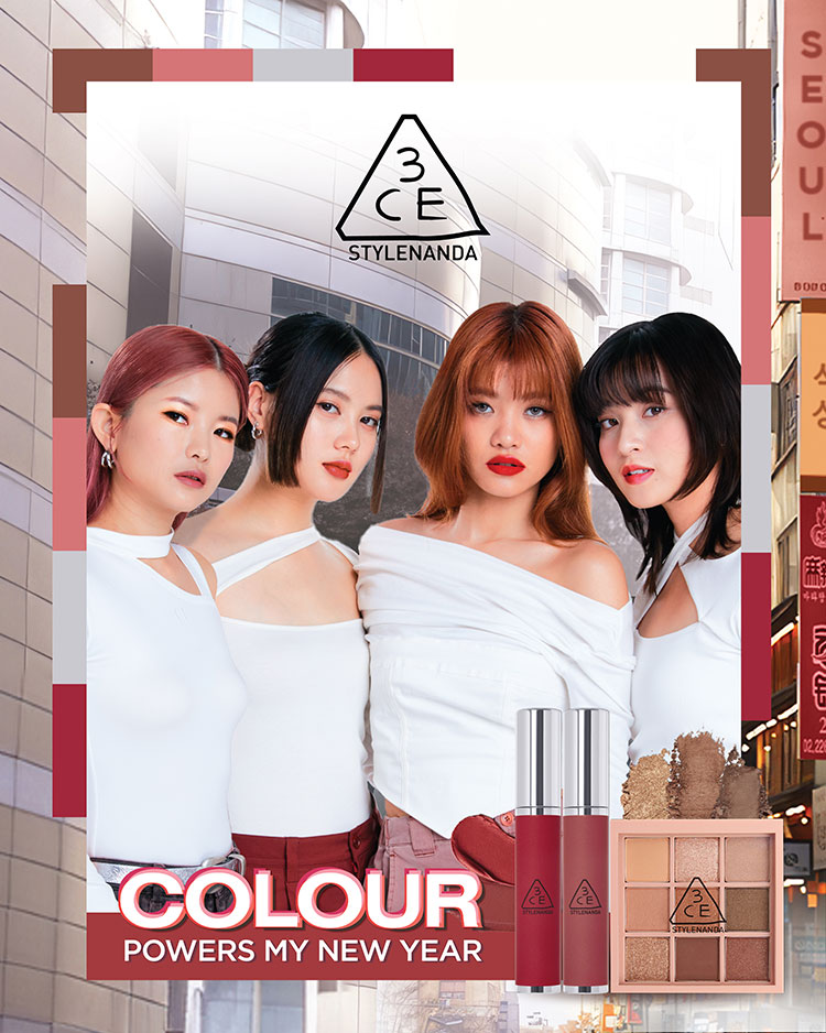 Beauty News, 3CE, COLOUR POWERS MY NEW YEAR, มินนี่ ภัณฑิรา, Teo Cher Win, Haven, Lizz Chloe, Nguyên Lâm Tháo Tâm, Mia Soya, เมคอัพลุค, โปรโมชั่น, พิเศษ, แคมเปญ, ทรีซีอี