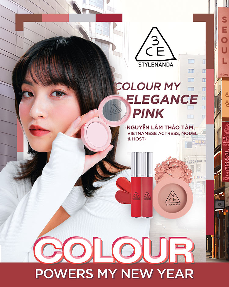 Beauty News, 3CE, COLOUR POWERS MY NEW YEAR, มินนี่ ภัณฑิรา, Teo Cher Win, Haven, Lizz Chloe, Nguyên Lâm Tháo Tâm, Mia Soya, เมคอัพลุค, โปรโมชั่น, พิเศษ, แคมเปญ, ทรีซีอี