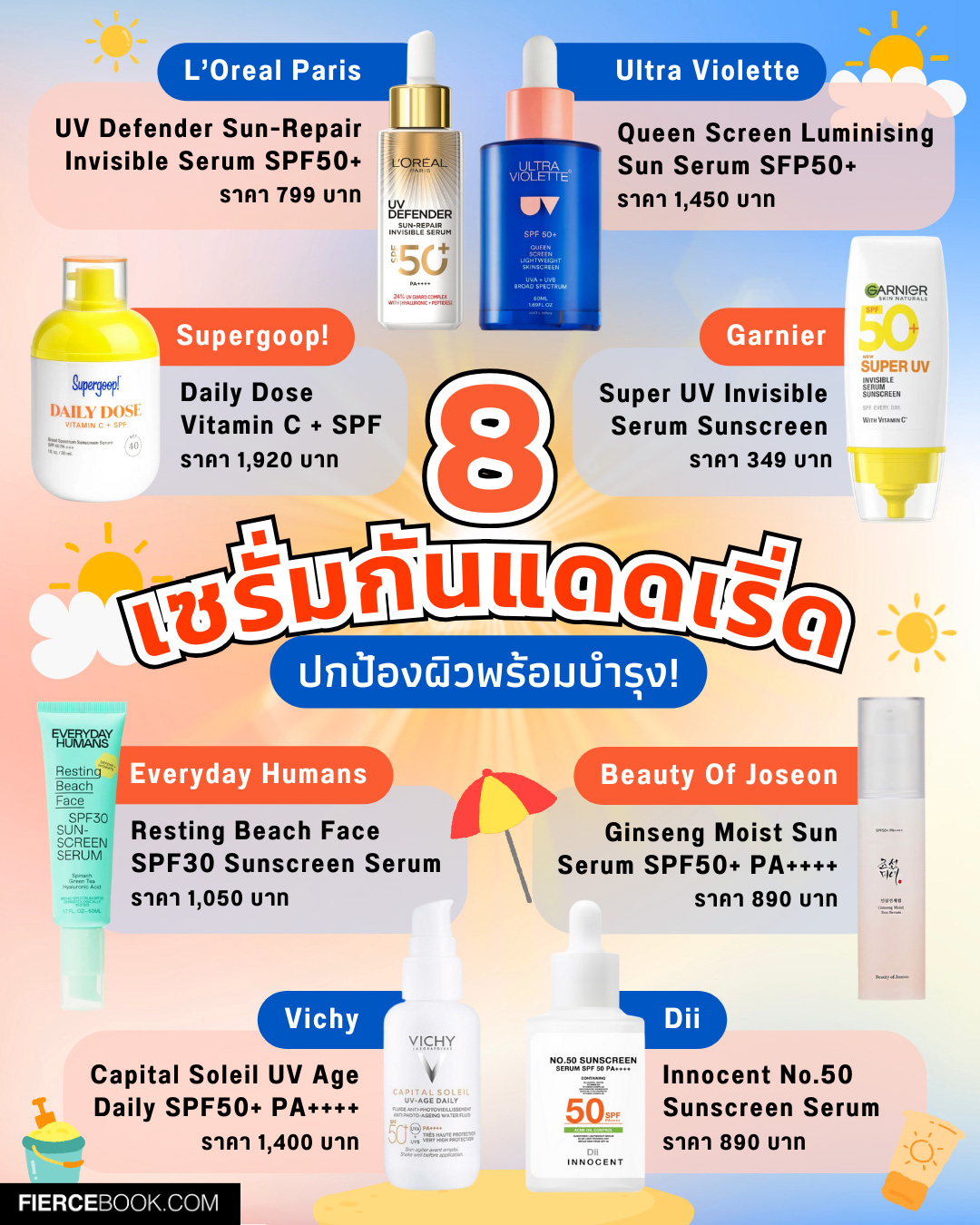 Beauty Items, กันแดด, เซรั่มกันแดด, ปกป้องผิว, SPF, สารกันแดด, บำรุงผิว, กันแดดพร้อมบำรุง, L’Oréal UV Defender Sun-Repair Invisible Serum SPF50+, Ultra Violette Queen Screen Luminising Sun Serum SPF50+, Supergoop! Daily Dose Vitamin C + SPF Broad Spectrum Sunscreen Serum SPF40 PA+++, Garnier Super UV Invisible Serum Sunscreen, Everyday Humans Resting Beach Face SPF30 Sunscreen Serum, Beauty Of Joseon Ginseng Moist Sun Serum SPF50+ PA++++, Vichy Capital Soleil UV Age Daily SPF50+ PA++++, Dii Innocent No.50 Sunscreen Serum SPF50 PA++++